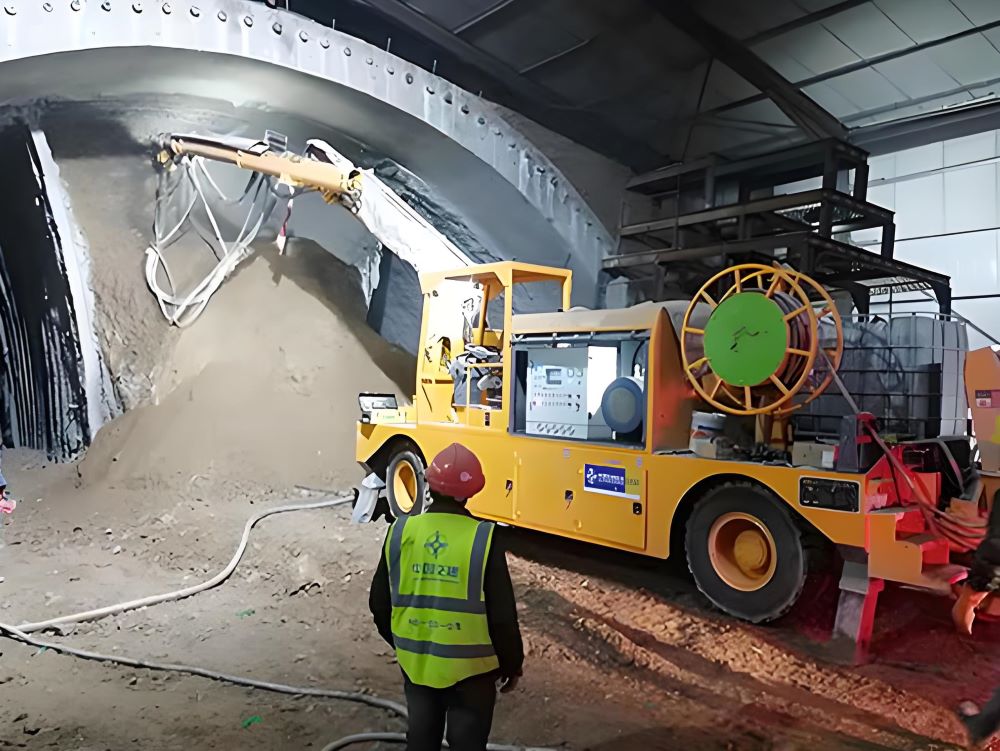 與傳統(tǒng)干噴機(jī)相比，混凝土濕噴機(jī)械手在隧道初期支護(hù)中的顯著優(yōu)勢(圖1)